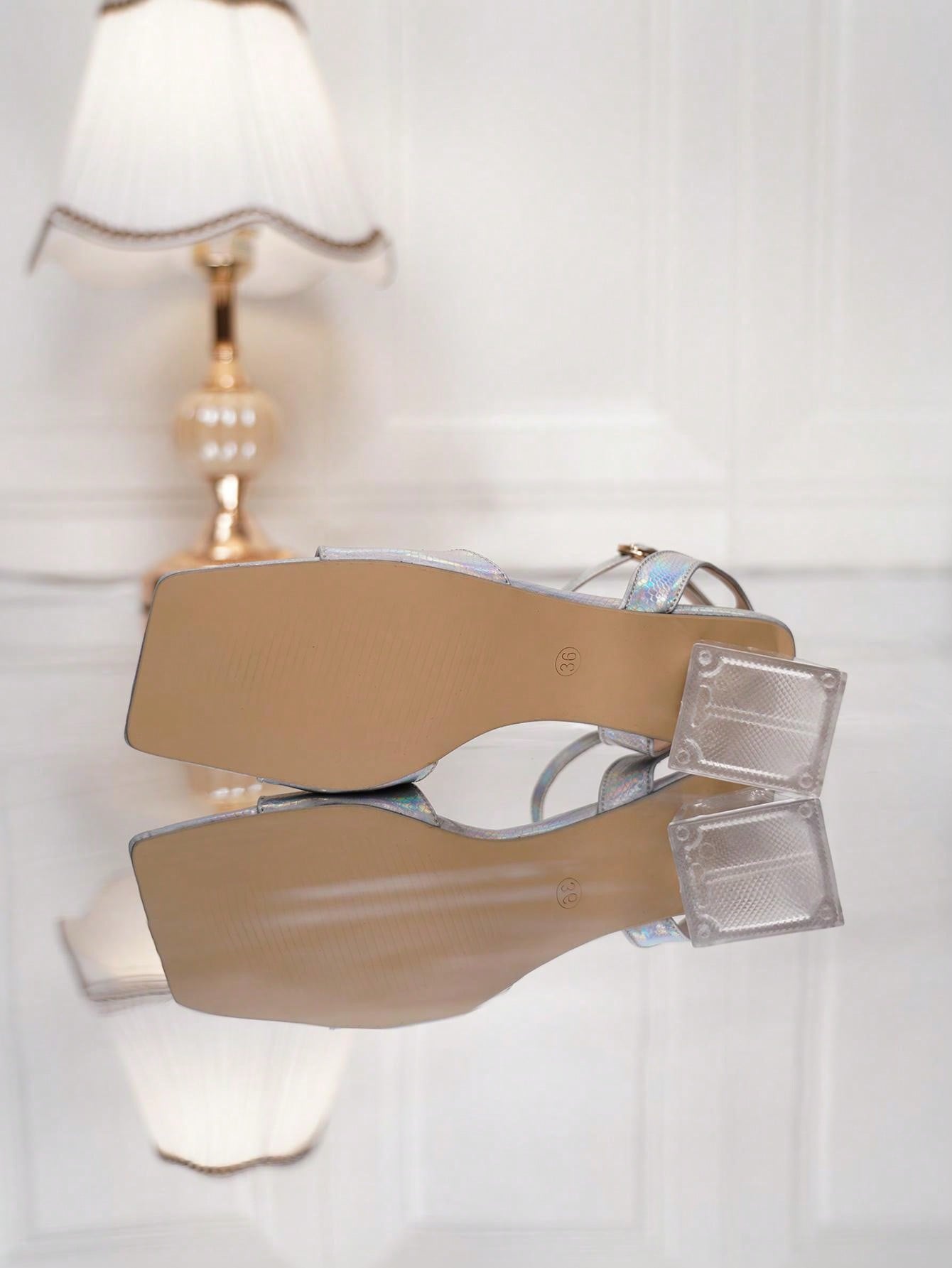 Fashionable Women's High-heeled Sandals - Laser Light Blue, Thick Heel, Square Headed, Snake Print, Party Or Career