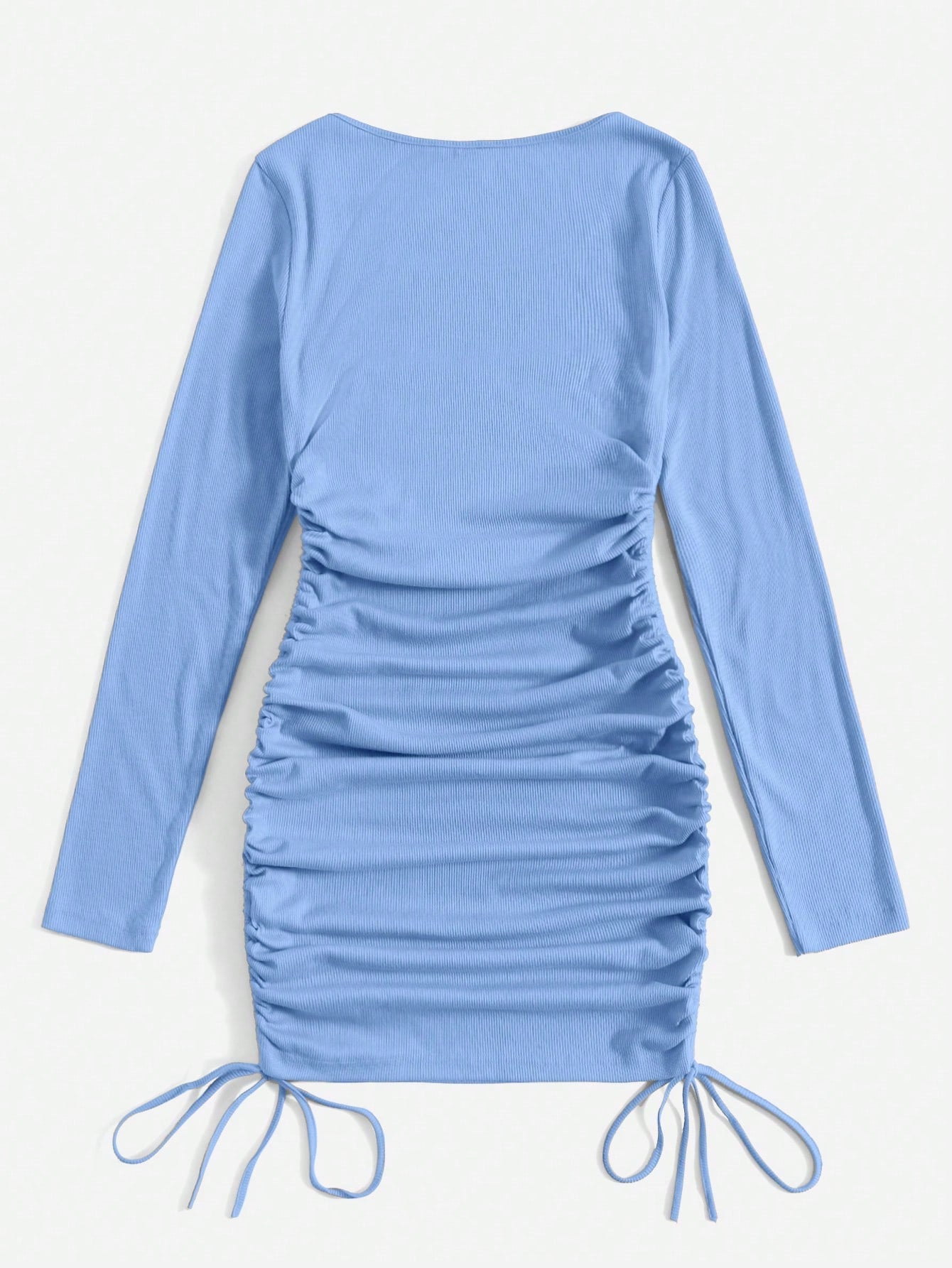 EZwear Scoop Neck Drawstring Side Bodycon Dress