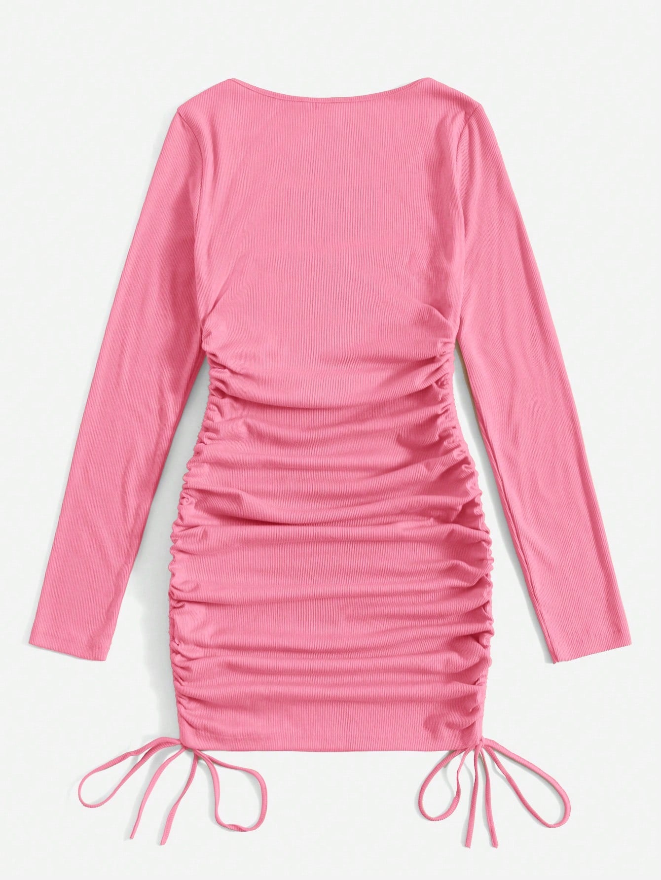 EZwear Scoop Neck Drawstring Side Bodycon Dress