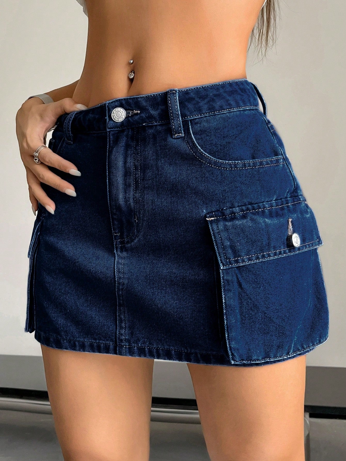EZwear Flap Pocket Denim Skirt