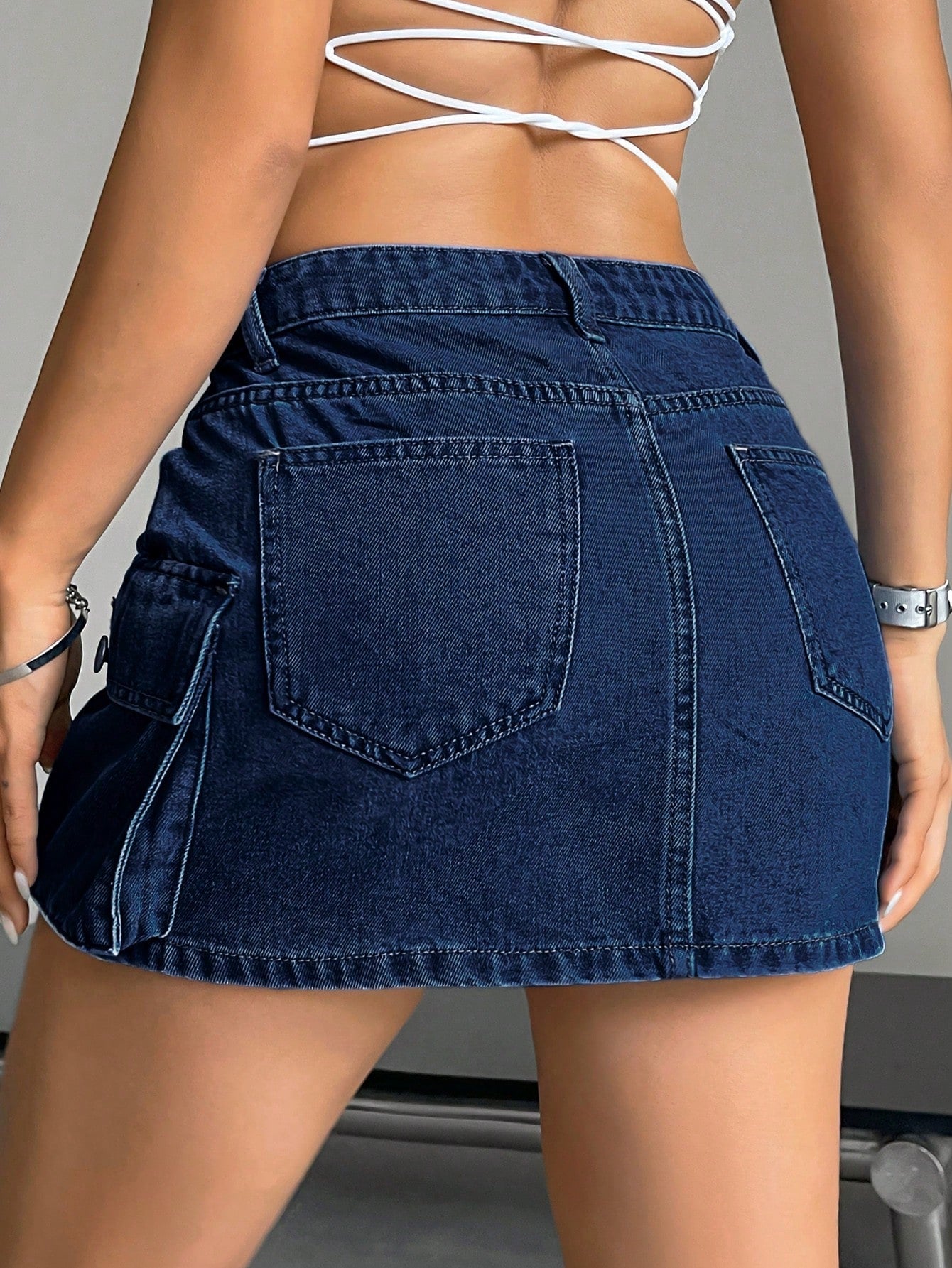 EZwear Flap Pocket Denim Skirt