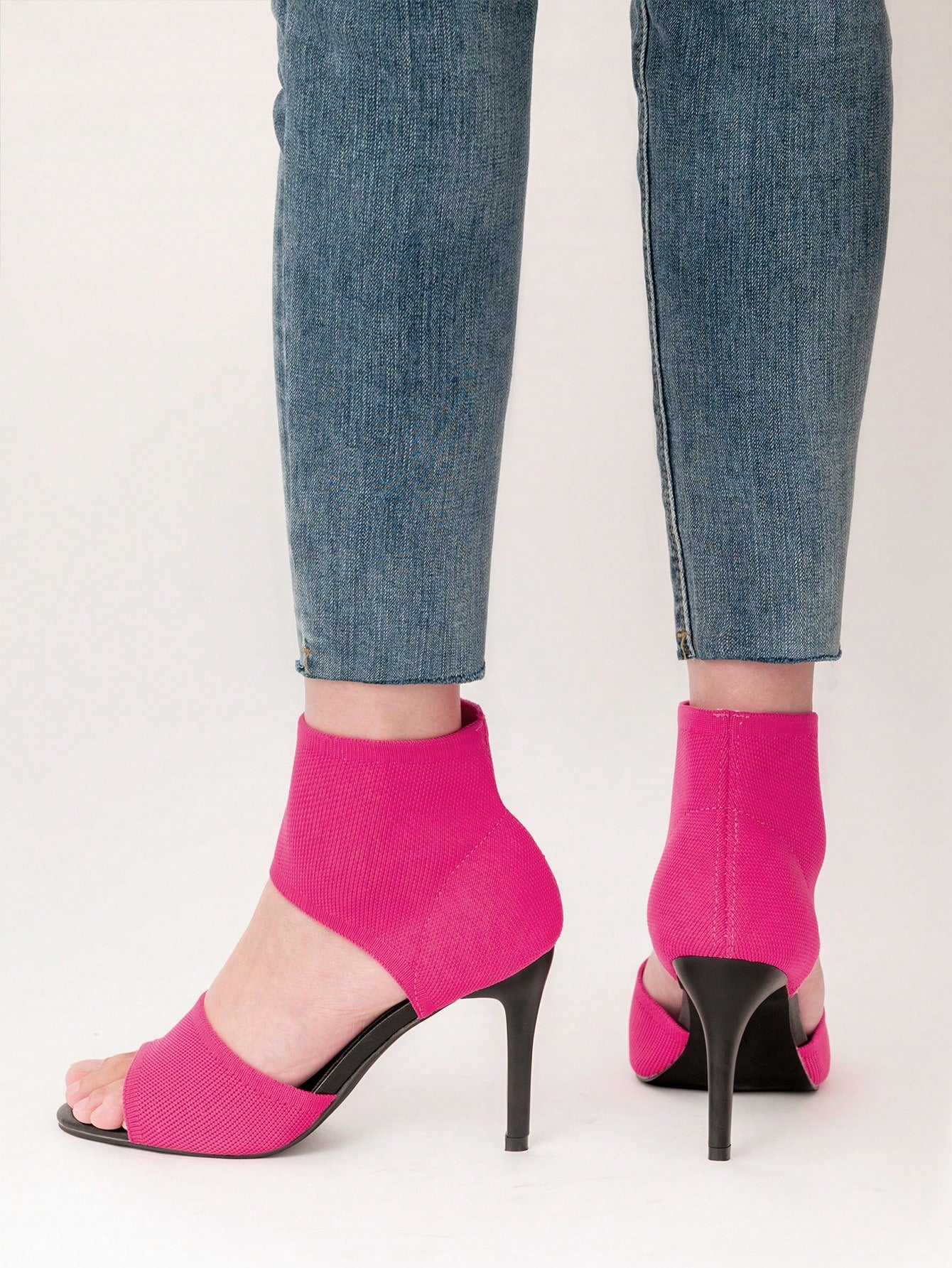 Women Minimalist Stiletto Heeled Ankle Strap Sandals, Elegant Black Solid Heeled Sandals