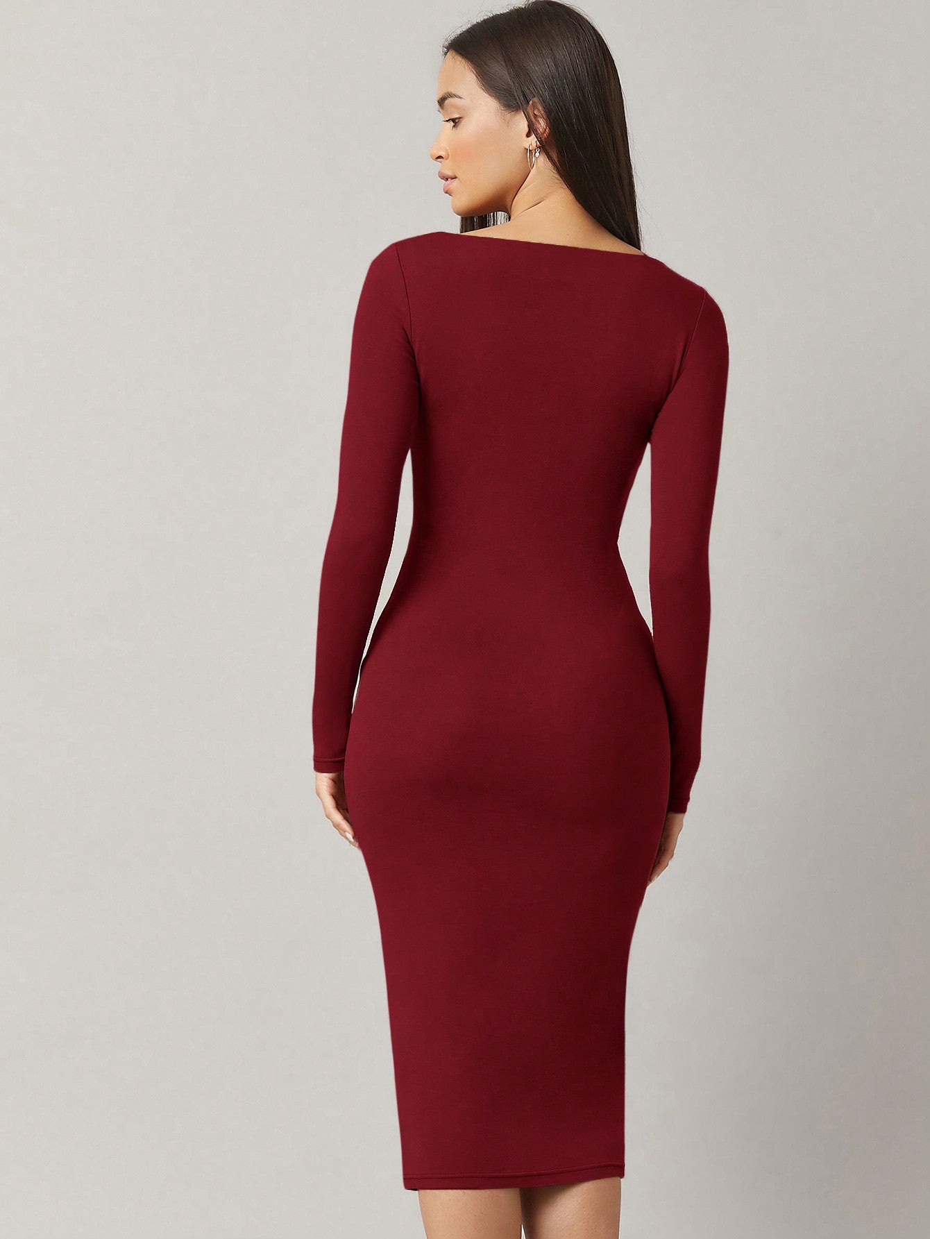 BASICS Square Neck Solid Bodycon Dress