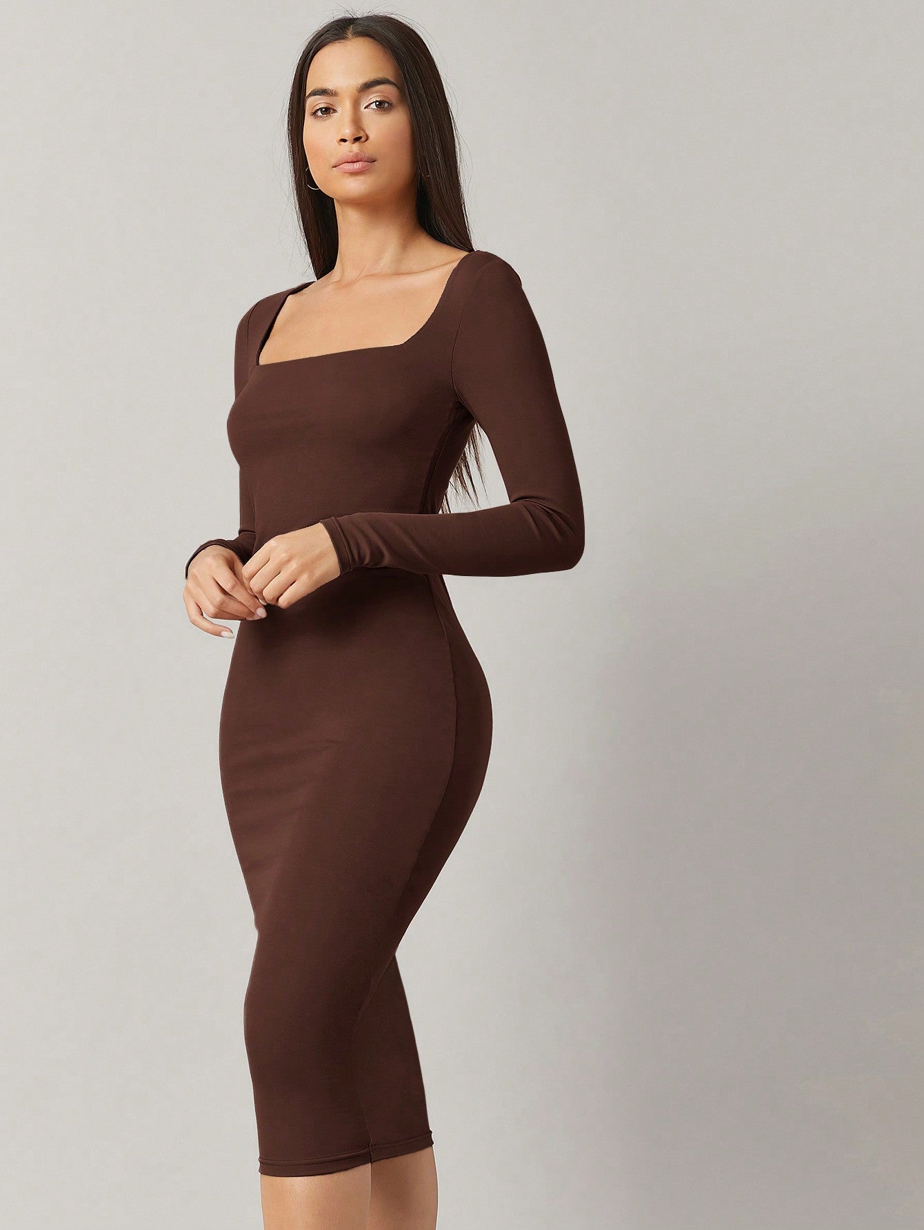 BASICS Square Neck Solid Bodycon Dress