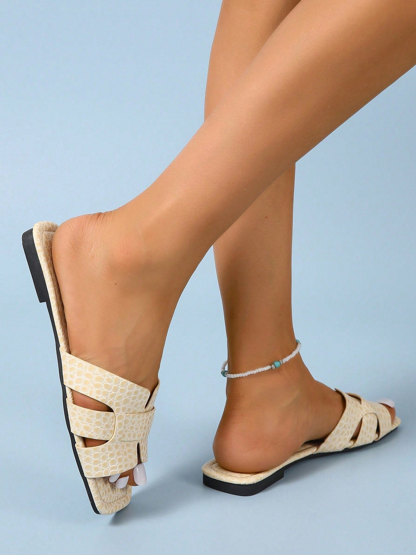 Women Black Snakeskin Embossed Slide Sandals, Elegant Open Toe Sandals