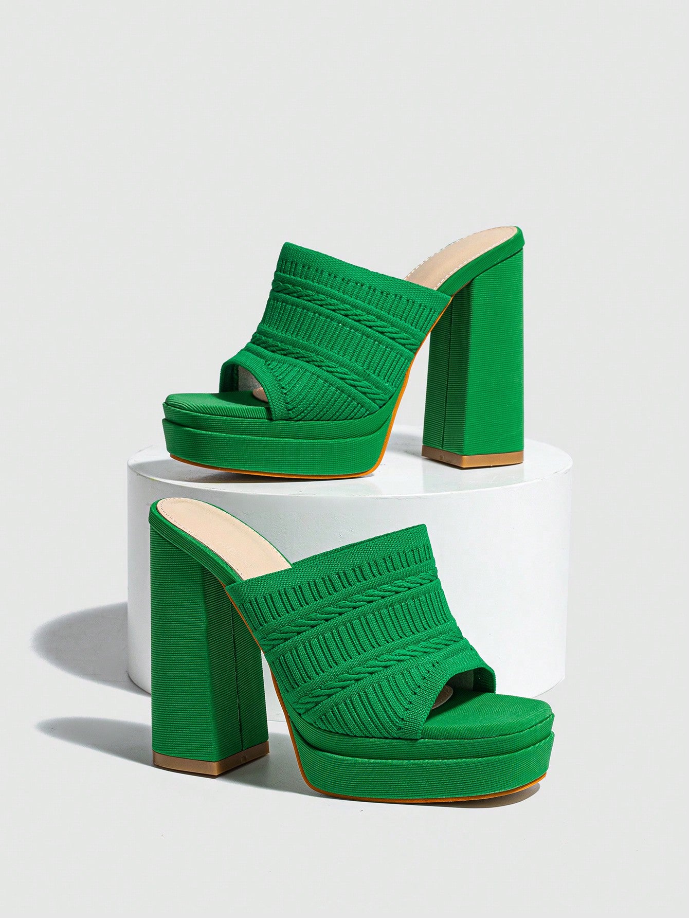 Women Minimalist Platform Chunky Heeled Mule Sandals, Elegant Summer Black Solid Heeled Sandals