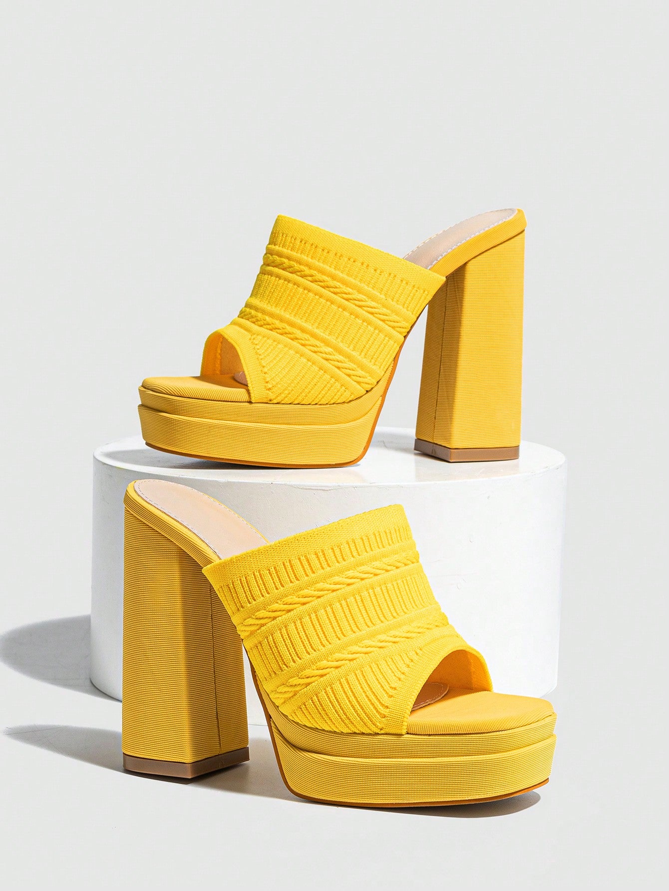 Women Minimalist Platform Chunky Heeled Mule Sandals, Elegant Summer Black Solid Heeled Sandals