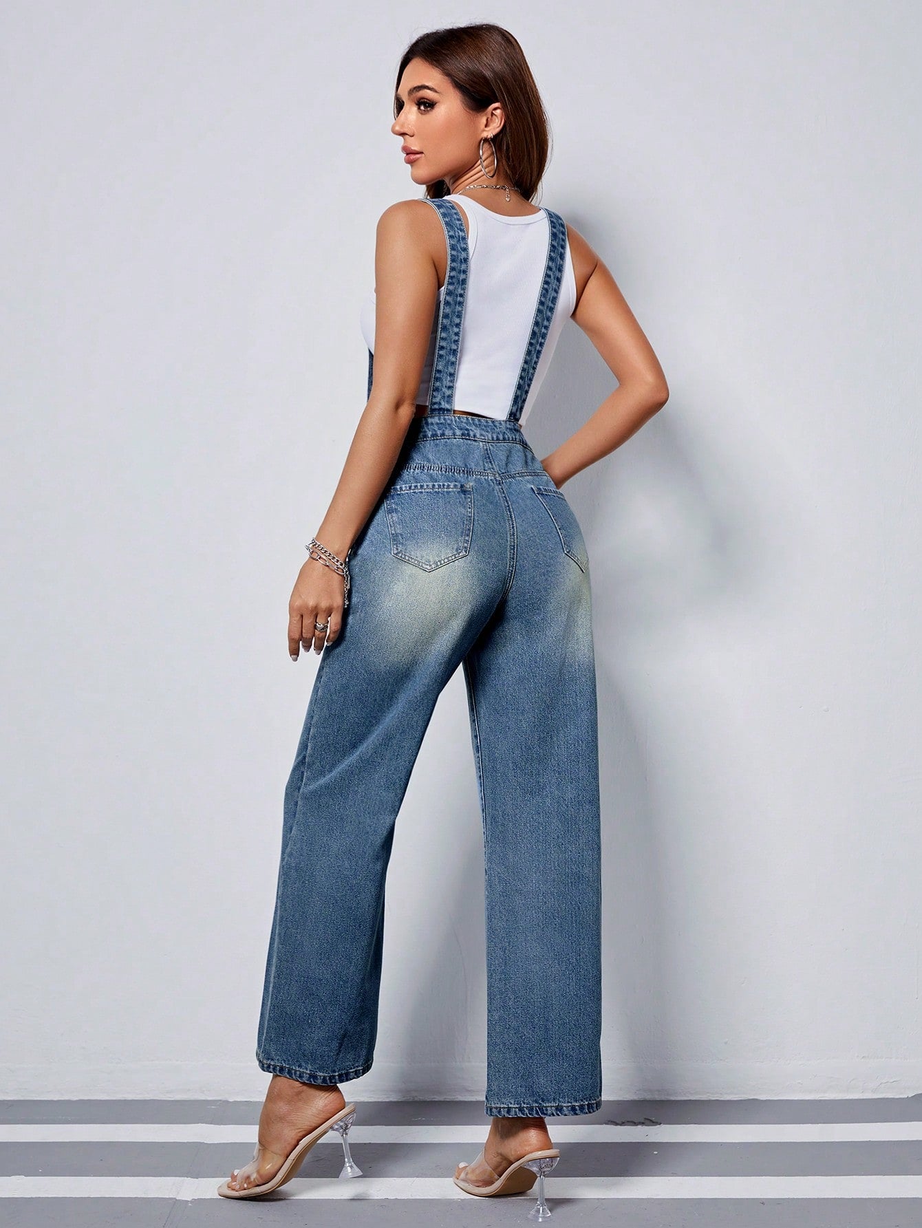 Slant Pocket Denim Overalls Without Top