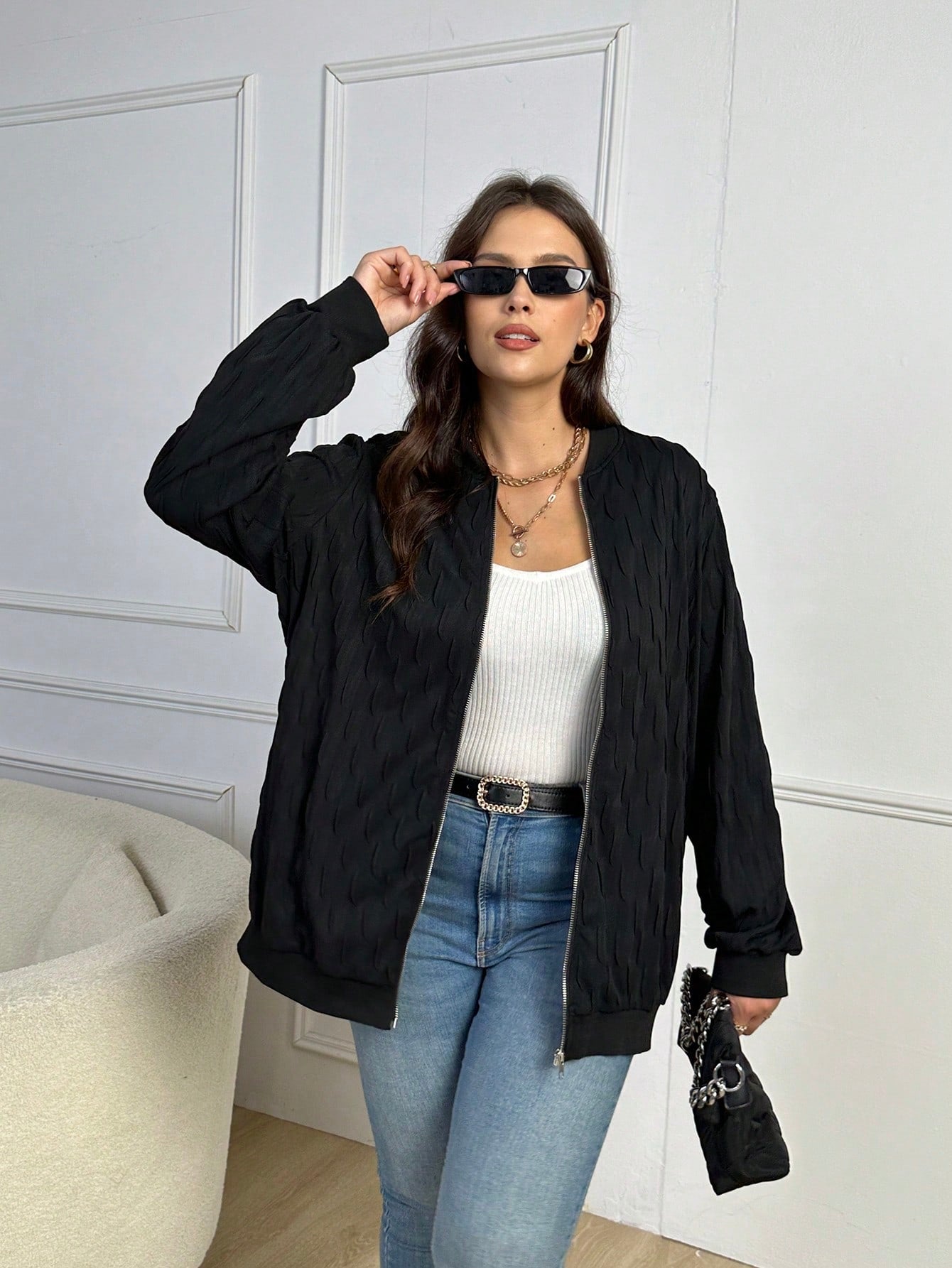 CURVE+ Plus Zip Up Bomber Jacket