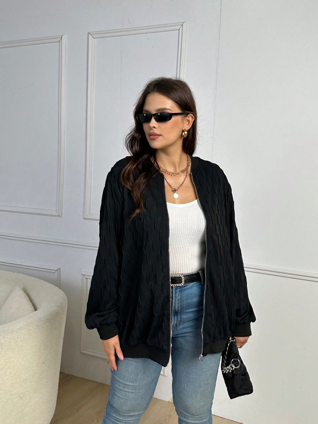 CURVE+ Plus Zip Up Bomber Jacket