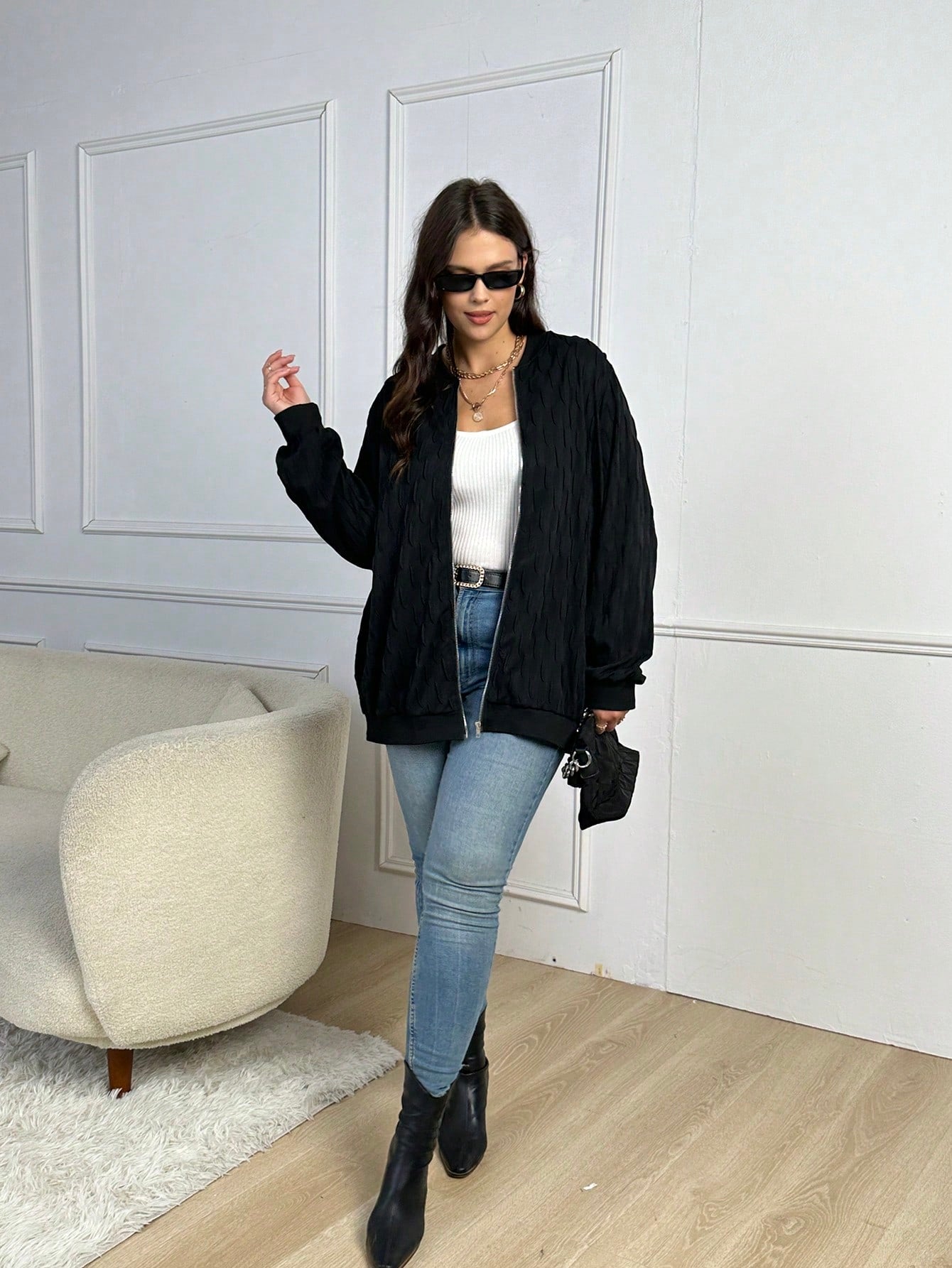 CURVE+ Plus Zip Up Bomber Jacket