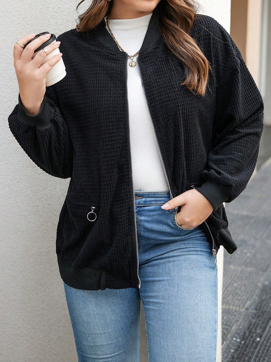Essnce Plus Zip Up Drop Shoulder Bomber Jacket