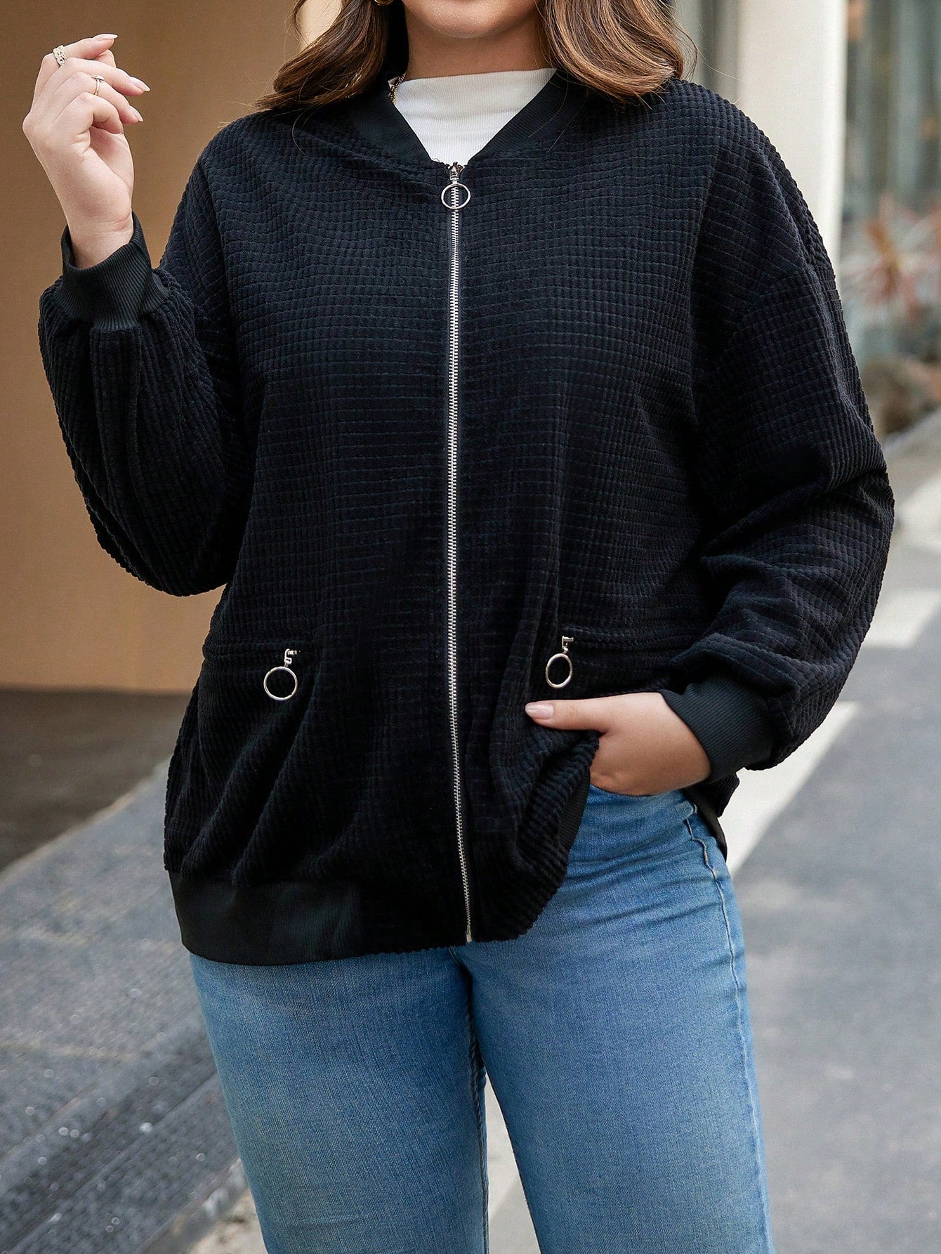 Essnce Plus Zip Up Drop Shoulder Bomber Jacket