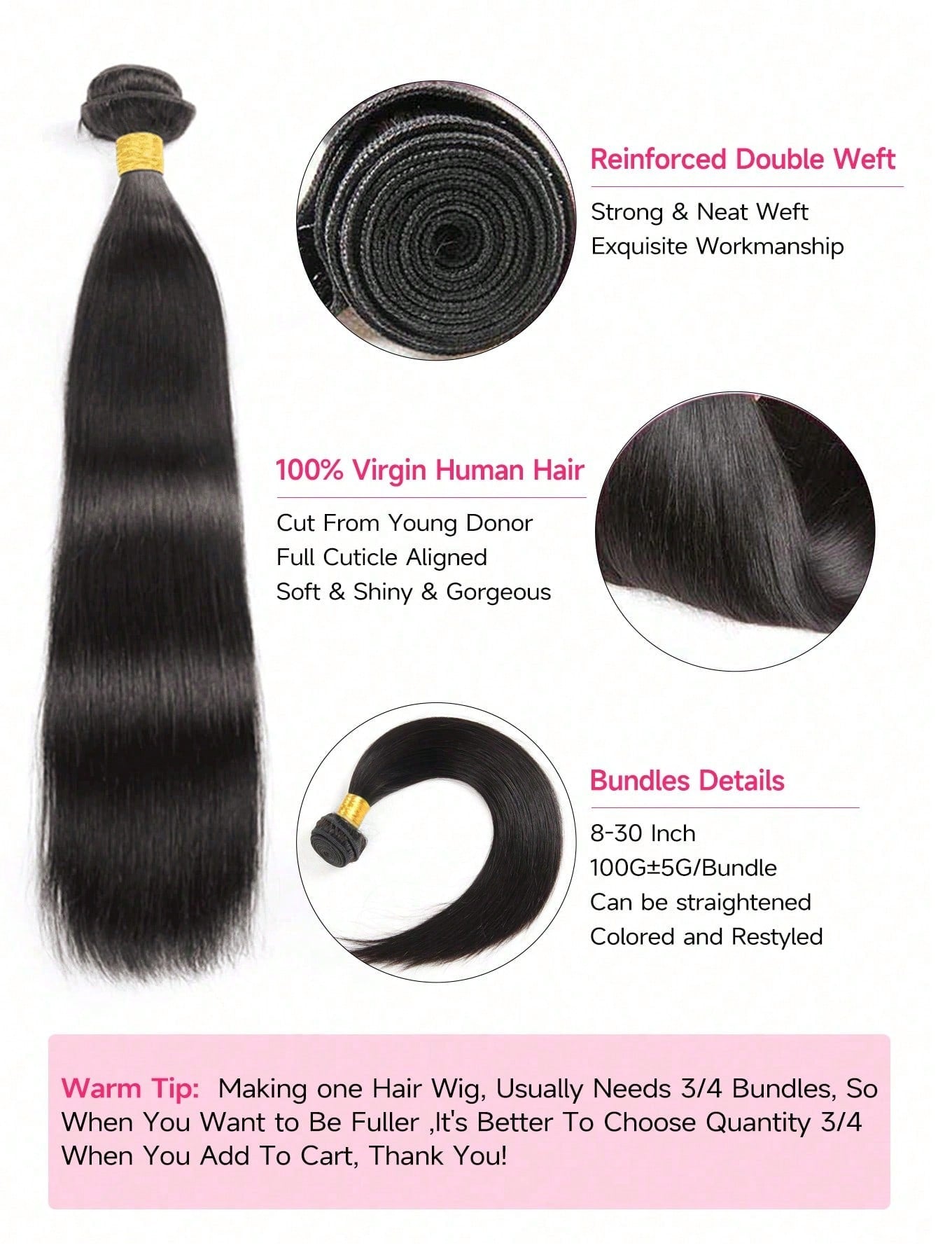 1pc 12A Grade Straight Bundles Natural Black Color Virgin Human Hair Remy Hair Weave