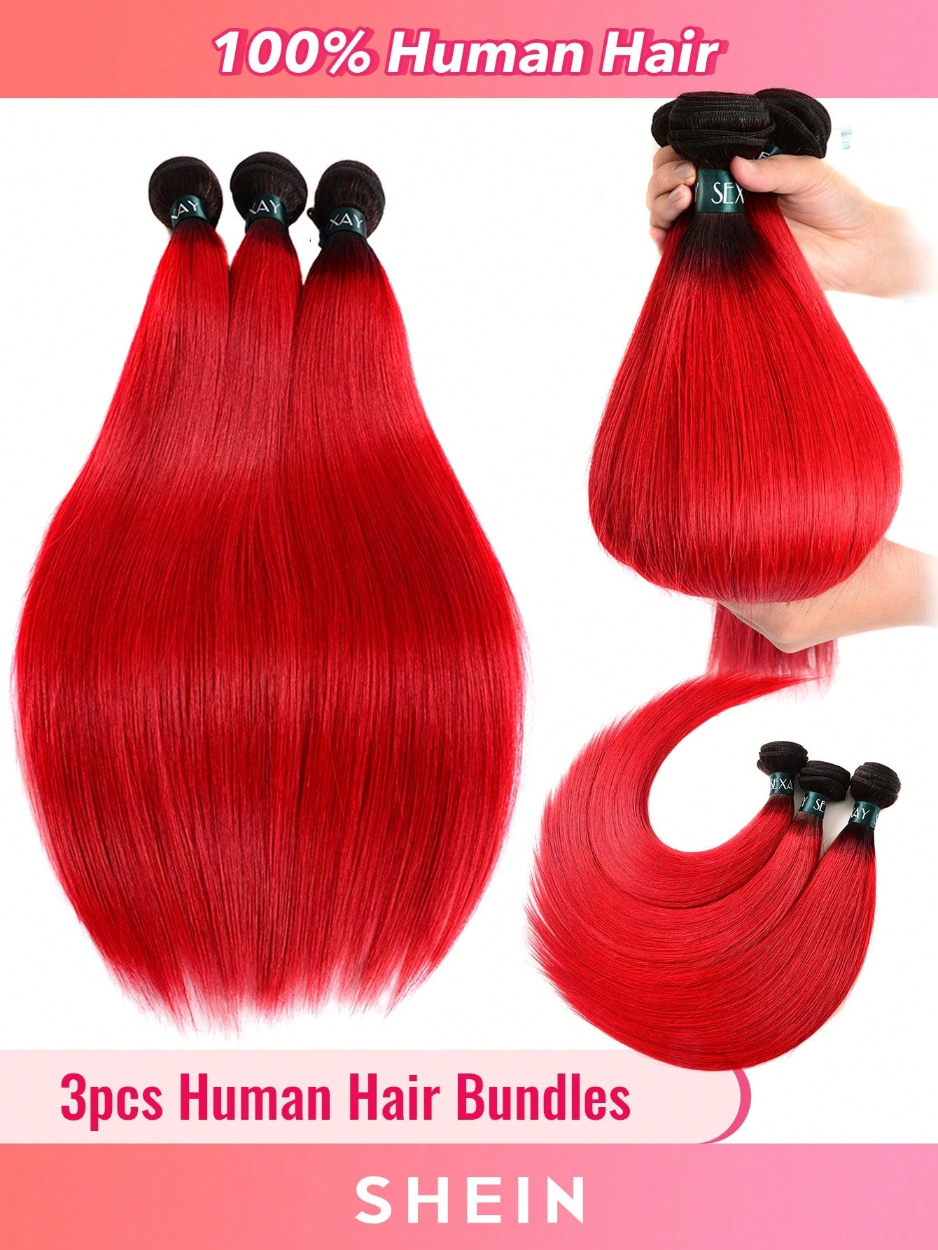3Pcs Human Virgin Hair Bundles #350 Ombre Ginger Orange 3 Bundles Hair Extension for Women