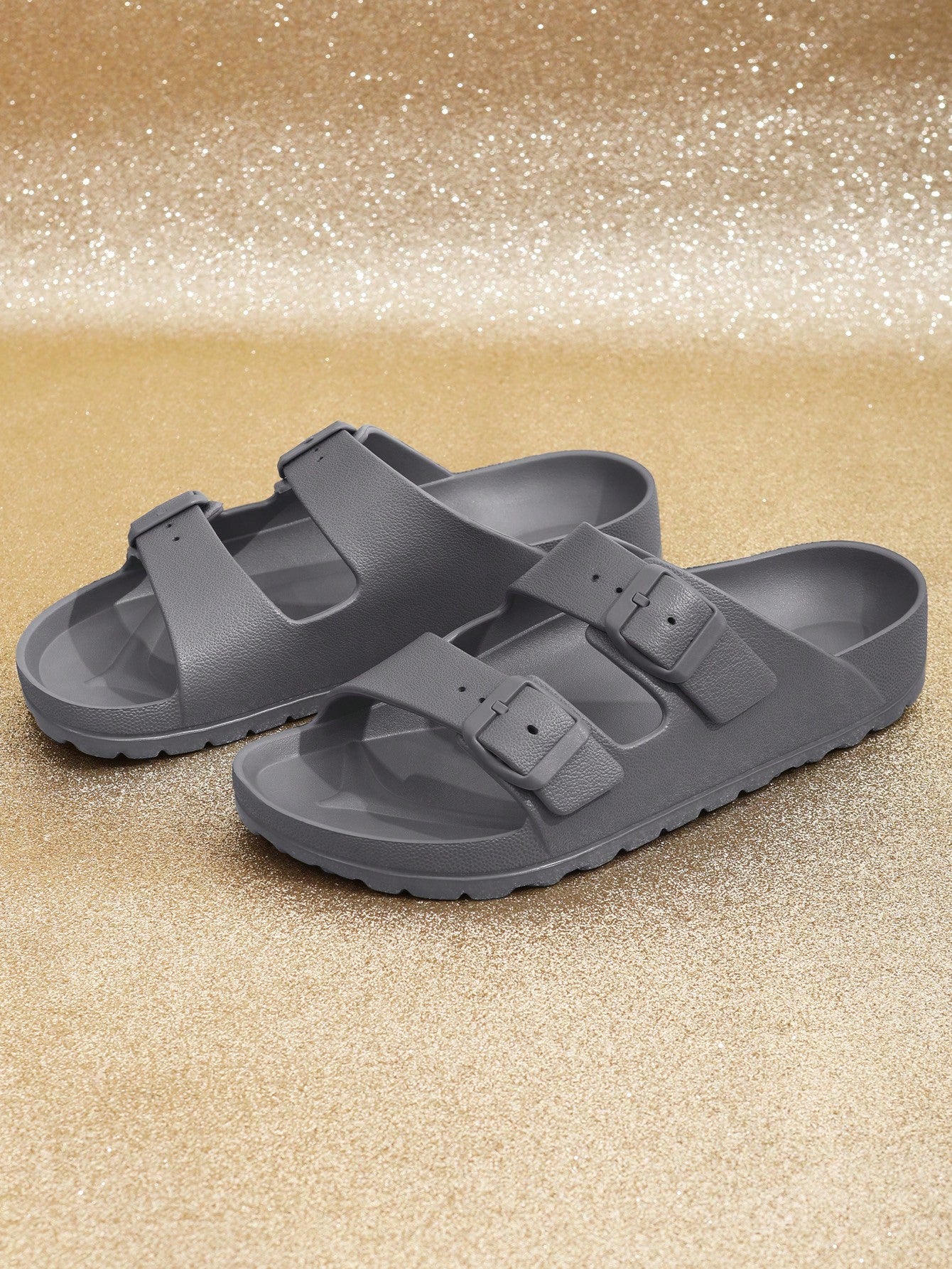 Women's Adjustable Double Buckle Thick Sole Sandals, Fashionable And Versatile, For Outdoor Summer Wear