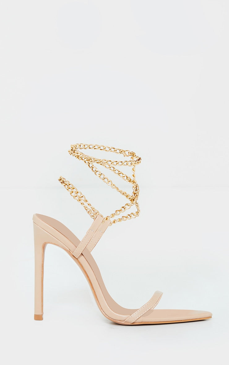 Black PU Pointed Strappy Chain High Heels
