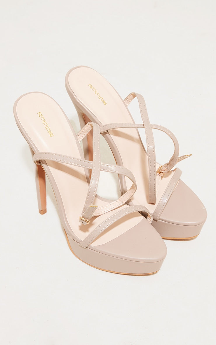 Black PU Platform Strappy High Heels