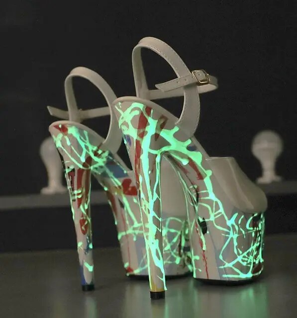 Patent Leather Stiletto High Heels Women Platform Sandals Super High Pumps Fluorescence Punk Sandals Pole Dancing Shoe Women45
