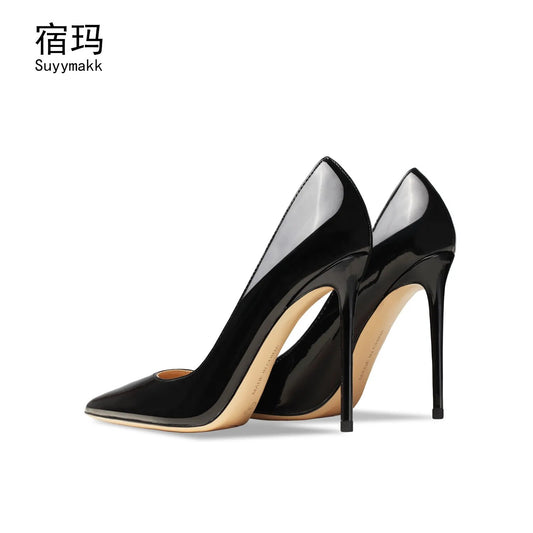 Real Leather Black 2023 Women High Heels Shoes Classics Pumps Party Shoes Ladies Pointed Toe Office Stiletto Sexy Wedding Shoes
