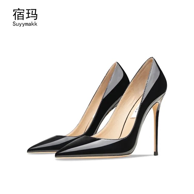 Real Leather Black 2023 Women High Heels Shoes Classics Pumps Party Shoes Ladies Pointed Toe Office Stiletto Sexy Wedding Shoes