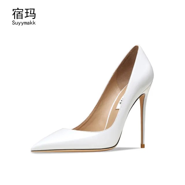 Real Leather Black 2023 Women High Heels Shoes Classics Pumps Party Shoes Ladies Pointed Toe Office Stiletto Sexy Wedding Shoes