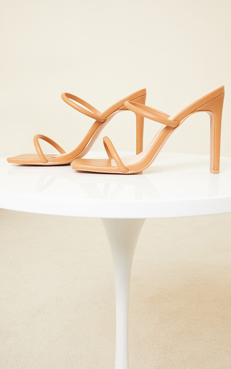Tan Wide Fit Extreme Square Toe Twin Strap Mule High Heels